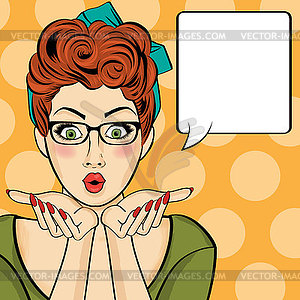 Surprised pop art woman . Comic woman with speech - vector clip art