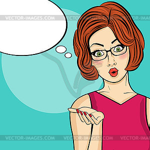 Surprised pop art woman . Comic woman with speech - vector EPS clipart