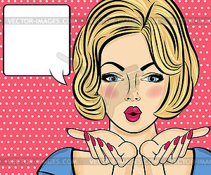 Surprised pop art woman . Comic woman with speech - vector image