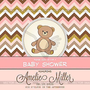 Beautiful baby shower card template with golden - vector image