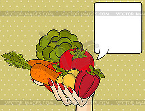 Woman hand with many vegetables - vector image