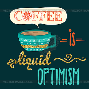 Retro background with coffee quote and golden - vector image