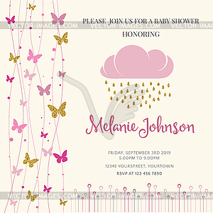 Lovely baby shower card template with golden - vector image