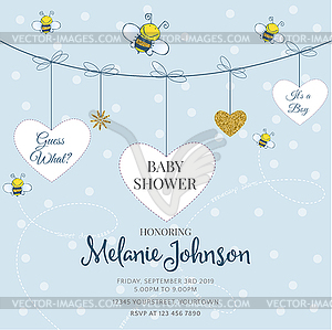 Lovely baby shower card template with golden - vector clipart