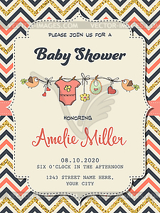 Beautiful retro baby shower card template with - vector image