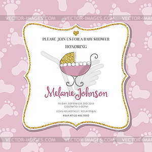 Lovely baby shower card template with golden - color vector clipart