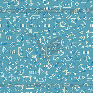 Doodle style seamless pattern with fish and other - vector image