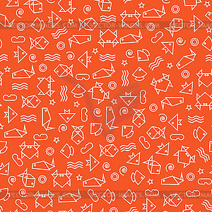 Doodle style seamless pattern with fish and other - vector clipart
