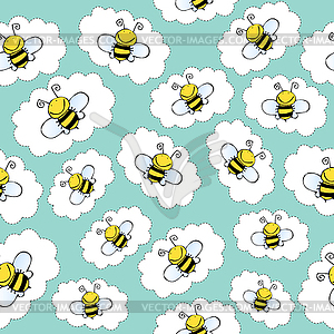 Doodle seamless pattern with bees - vector clip art
