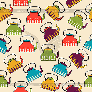 Funny seamless pattern with kettles - vector image