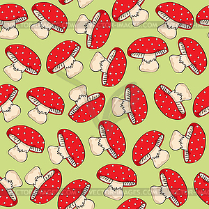 Seamless pattern with red mushrooms - vector clip art
