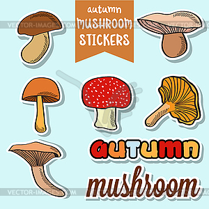 Autumn mushroom stickers - vector clipart