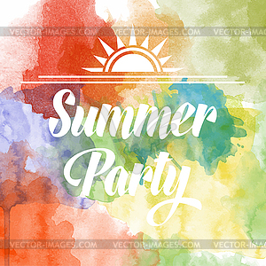 Summer party poster om watercolor background - vector clipart