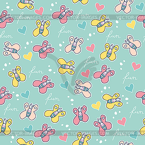 Seamless pattern with doodle butterflies - vector clipart