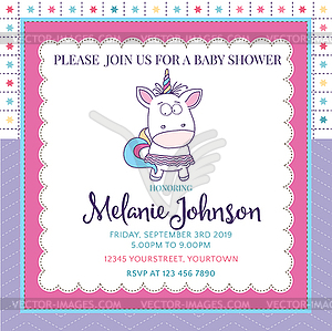 Beautiful baby shower card template with lovely bab - vector image