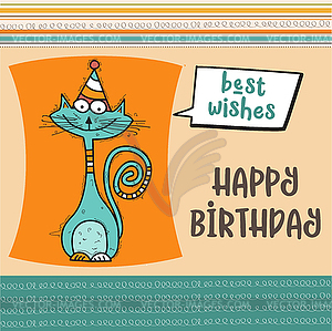 Поздравительную открытку с забавной каракулиной кошкой - клипарт в векторном виде