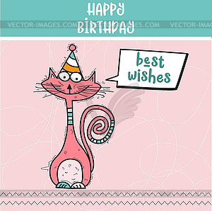 Поздравительную открытку с забавной каракулиной кошкой - клипарт в формате EPS