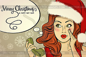 Beautiful retro Christmas card with sexy Santa - vector clip art