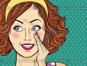 Beautiful red-haired lady, gossip and smile - vector clipart