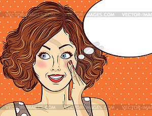 Beautiful red-haired lady, gossip and smile - vector clipart