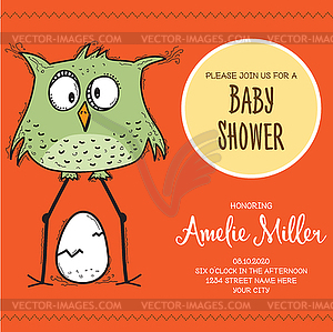 Baby shower card template with funny doodle bird - vector clip art