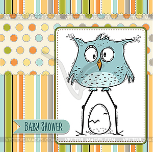 Baby shower card template with funny doodle bird - vector image