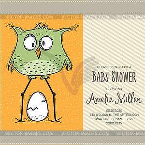 Baby shower card template with funny doodle bird - vector clipart