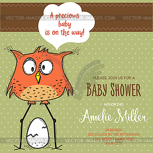 Baby shower card template with funny doodle bird - vector clipart