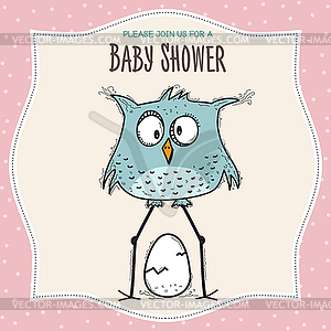 Baby shower card template with funny doodle bird - vector clip art