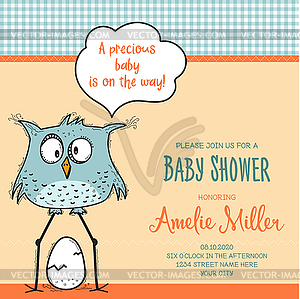 Baby shower card template with funny doodle bird - vector clipart / vector image