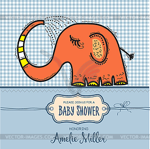 Baby shower card template with funny doodle elephant - vector image