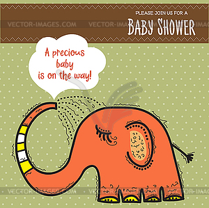 Baby shower card template with funny doodle elephant - vector clipart