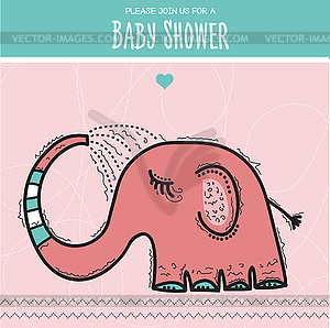 Baby shower card template with funny doodle elephant - vector clip art