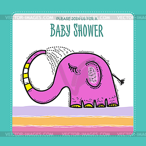 Baby shower card template with funny doodle elephant - vector clipart