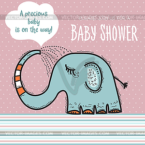 Baby shower card template with funny doodle elephant - vector clip art