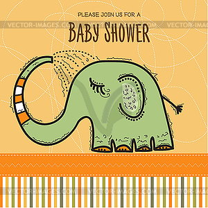 Baby shower card template with funny doodle elephant - vector clipart / vector image