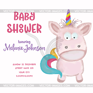 Beautiful doodle baby shower card wirh watercolor - vector clip art