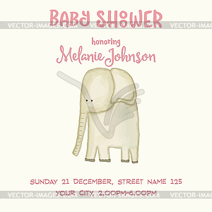 Beautiful doodle baby shower card wirh watercolor - vector image