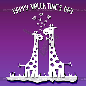 Бумажный разрез жирафов в любви, открытка на День Святого Валентина - клипарт в векторном формате
