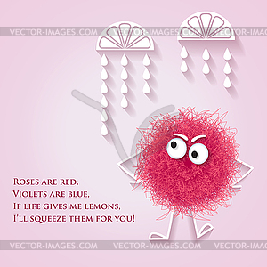 Смешной баннер с пушистым розовым существом и лирикой - векторная иллюстрация