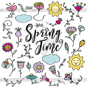 Doodle set of spring flowers - vector clipart