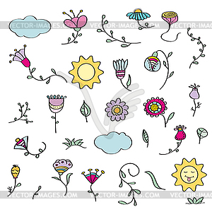 Doodle set of flowers - vector image