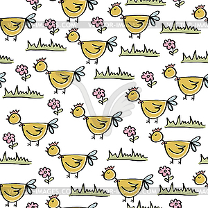 Doodle seamless pattern with chicken - vector image