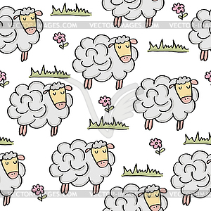 Doodle seamless pattern with sheep - vector image