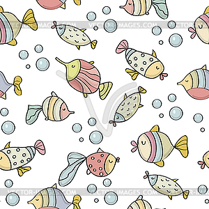 Doodle seamless pattern with fishes - vector clip art