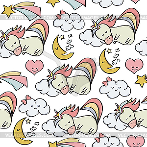 Doodle seamless pattern with unicorns and other - royalty-free vector image