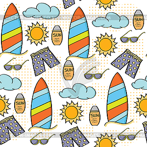 Doodle cartoon seamless pattern summer holiday - vector image