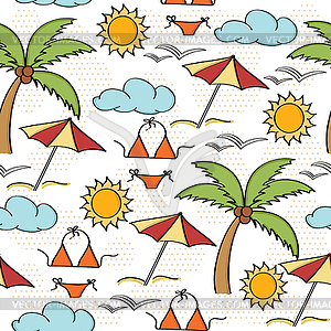 Doodle cartoon seamless pattern summer holiday - color vector clipart