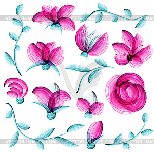 Watercolor floral elements - vector image