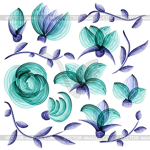 Watercolor floral elements - vector clipart